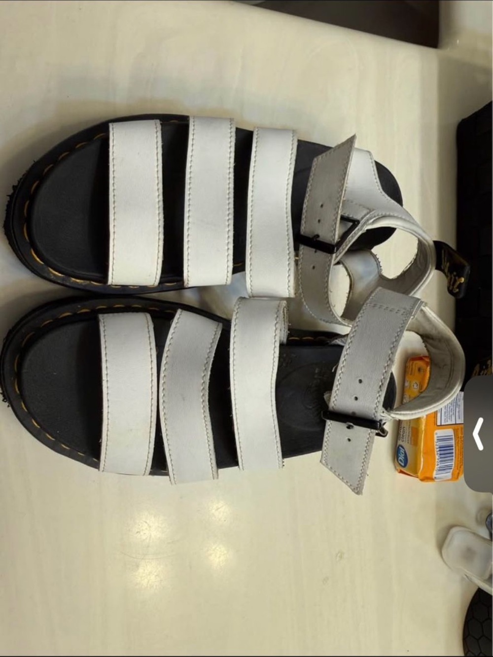 Dr. Martens White Leather Strappy Platform Sandals